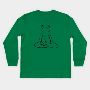 Yoga Bellies Frog Meditating in Black Kids Long Sleeve T-Shirt